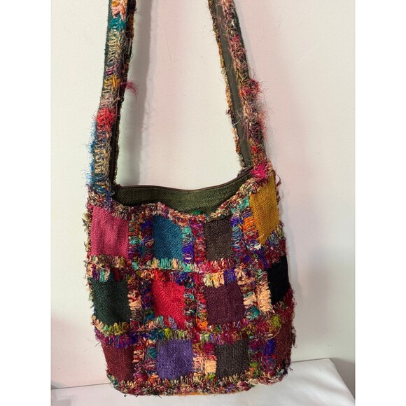 MITRA BOHO PATCHWORK FRINGE MULTICOLOR TOTE - Picture 1 of 6